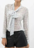 Tie Neck Sheer Blouse In Ivory Silver | FEMSTYLO - SJB-DIAMOND ELITES