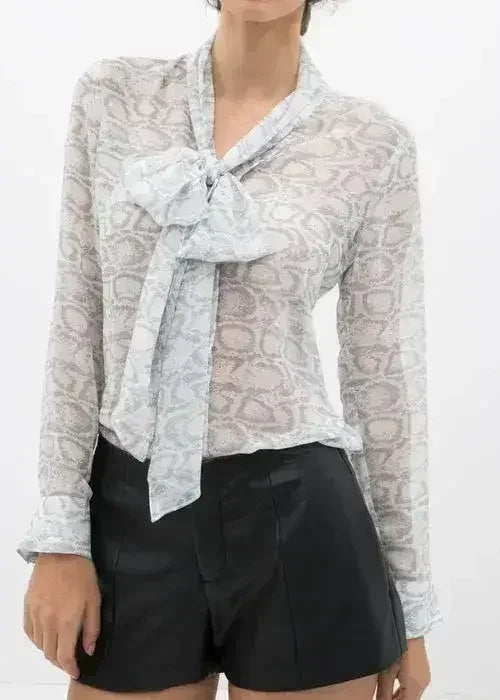 Tie Neck Sheer Blouse In Ivory Silver | FEMSTYLO - SJB-DIAMOND ELITES