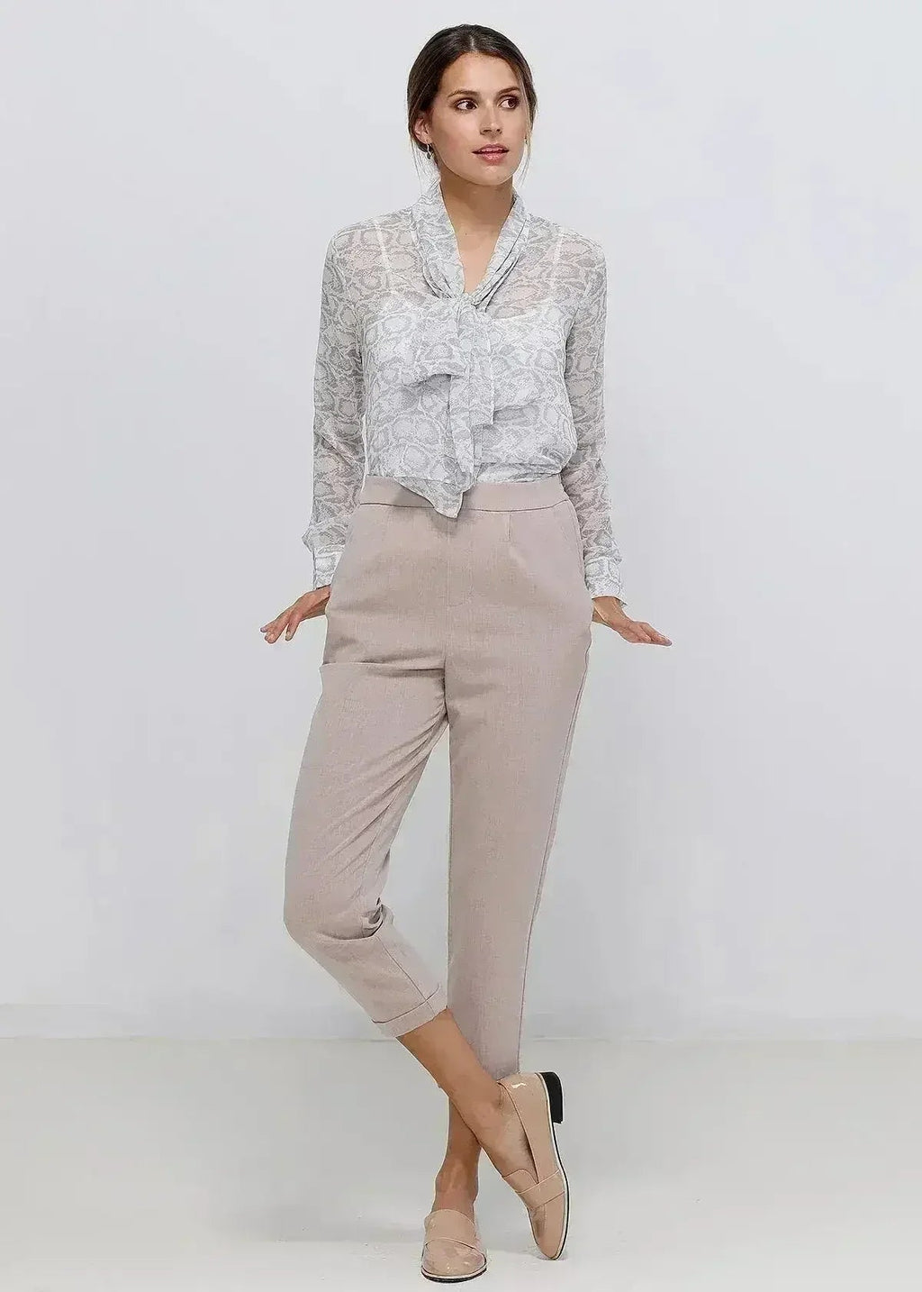 Tie Neck Sheer Blouse In Ivory Silver | FEMSTYLO - SJB-DIAMOND ELITES