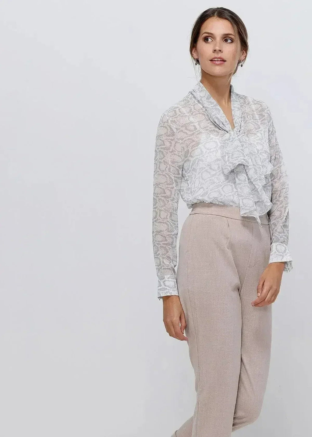 Tie Neck Sheer Blouse In Ivory Silver | FEMSTYLO - SJB-DIAMOND ELITES