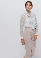 Tie Neck Sheer Blouse In Ivory Silver | FEMSTYLO - SJB-DIAMOND ELITES