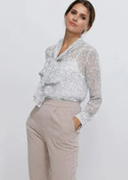 Tie Neck Sheer Blouse In Ivory Silver | FEMSTYLO - SJB-DIAMOND ELITES