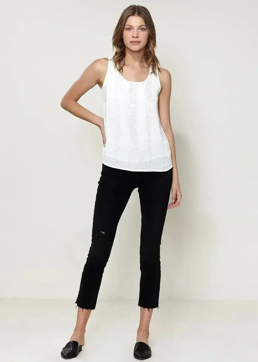 Embellished Accent Sleeveless Top In Ivory - SJB-DIAMOND ELITES