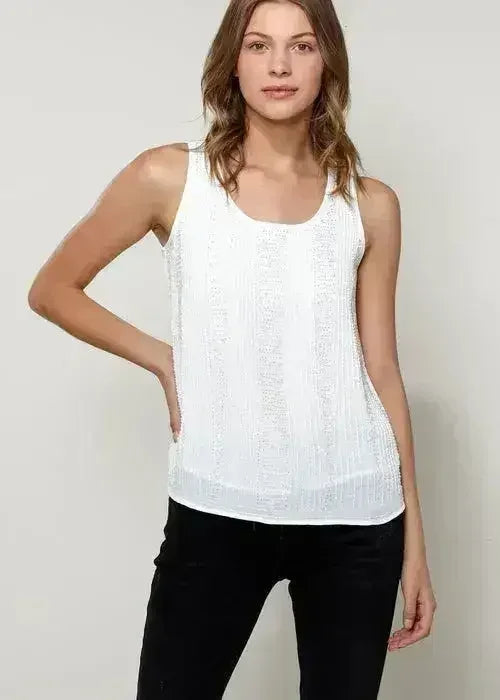 Embellished Accent Sleeveless Top In Ivory - SJB-DIAMOND ELITES