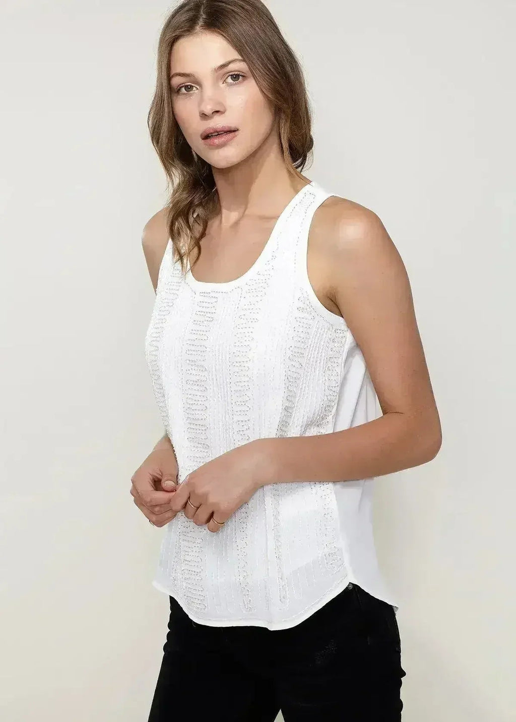 Embellished Accent Sleeveless Top In Ivory - SJB-DIAMOND ELITES