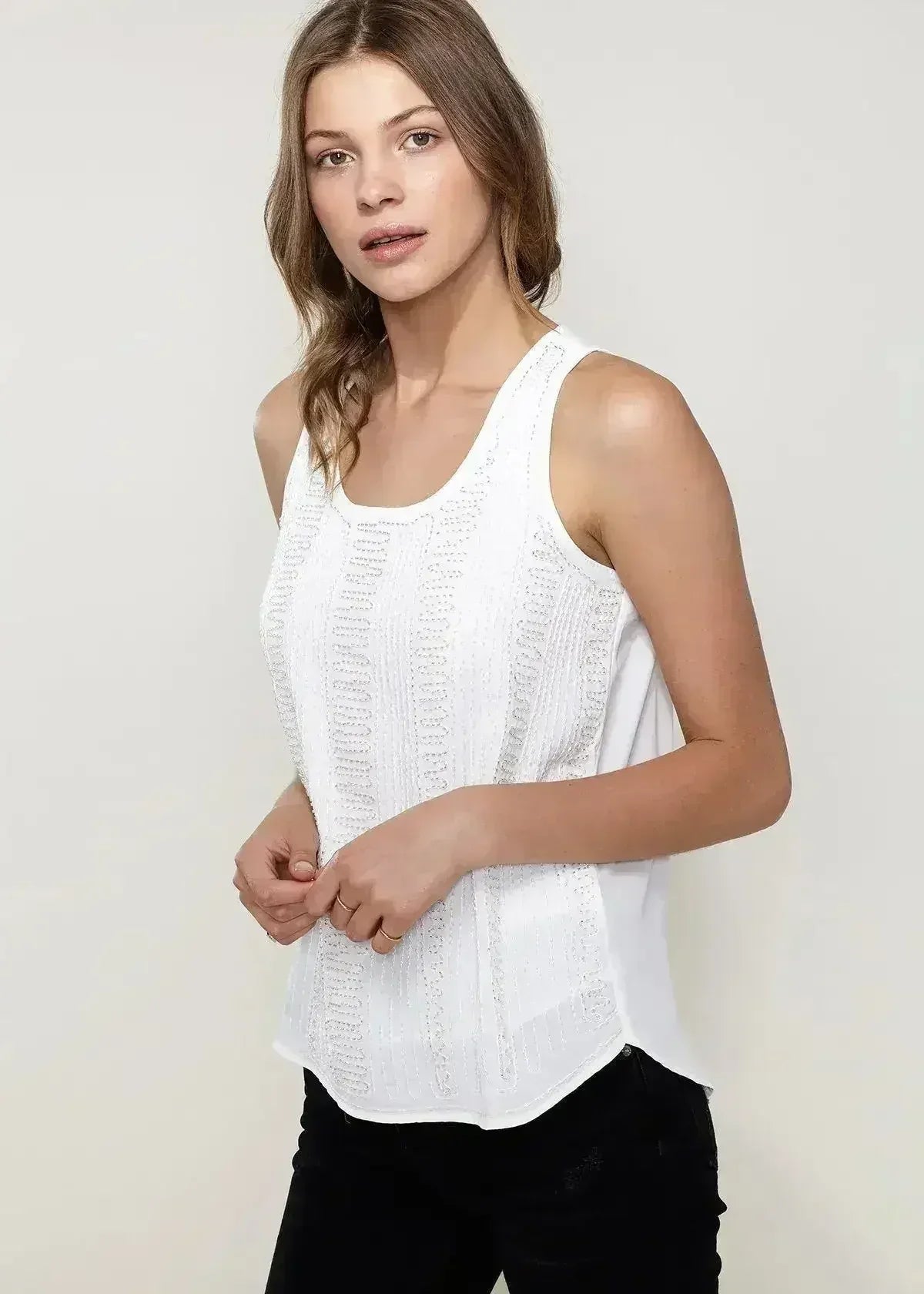Embellished Accent Sleeveless Top In Ivory - SJB-DIAMOND ELITES
