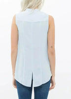 Women's Stand Collar Sleeveless Blouse In Cloud Blue | Femstylo - SJB-DIAMOND ELITES