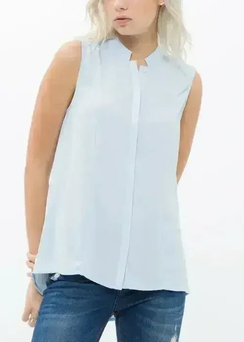 Women's Stand Collar Sleeveless Blouse In Cloud Blue | Femstylo - SJB-DIAMOND ELITES