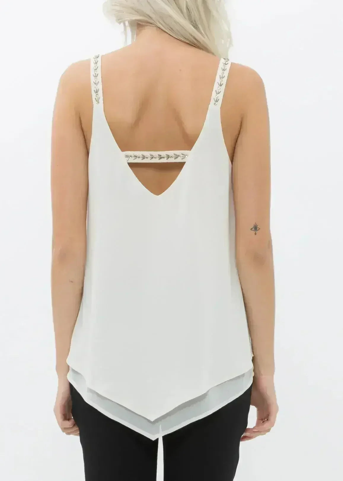 Embellished Chiffon Camisole Top In Cream - SJB-DIAMOND ELITES