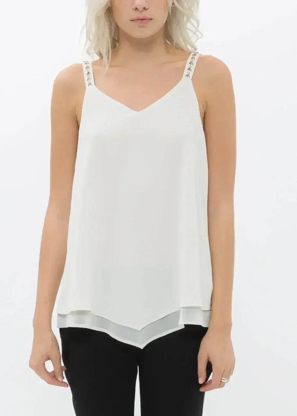 Embellished Chiffon Camisole Top In Cream - SJB-DIAMOND ELITES