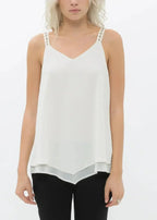 Embellished Chiffon Camisole Top In Cream - SJB-DIAMOND ELITES