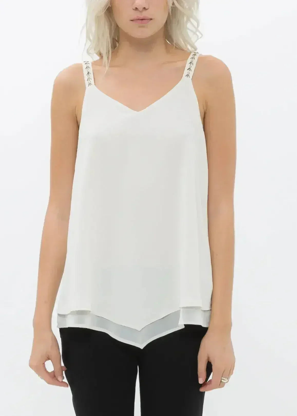 Embellished Chiffon Camisole Top In Cream - SJB-DIAMOND ELITES