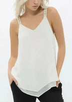 Embellished Chiffon Camisole Top In Cream - SJB-DIAMOND ELITES