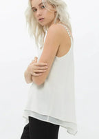 Embellished Chiffon Camisole Top In Cream - SJB-DIAMOND ELITES