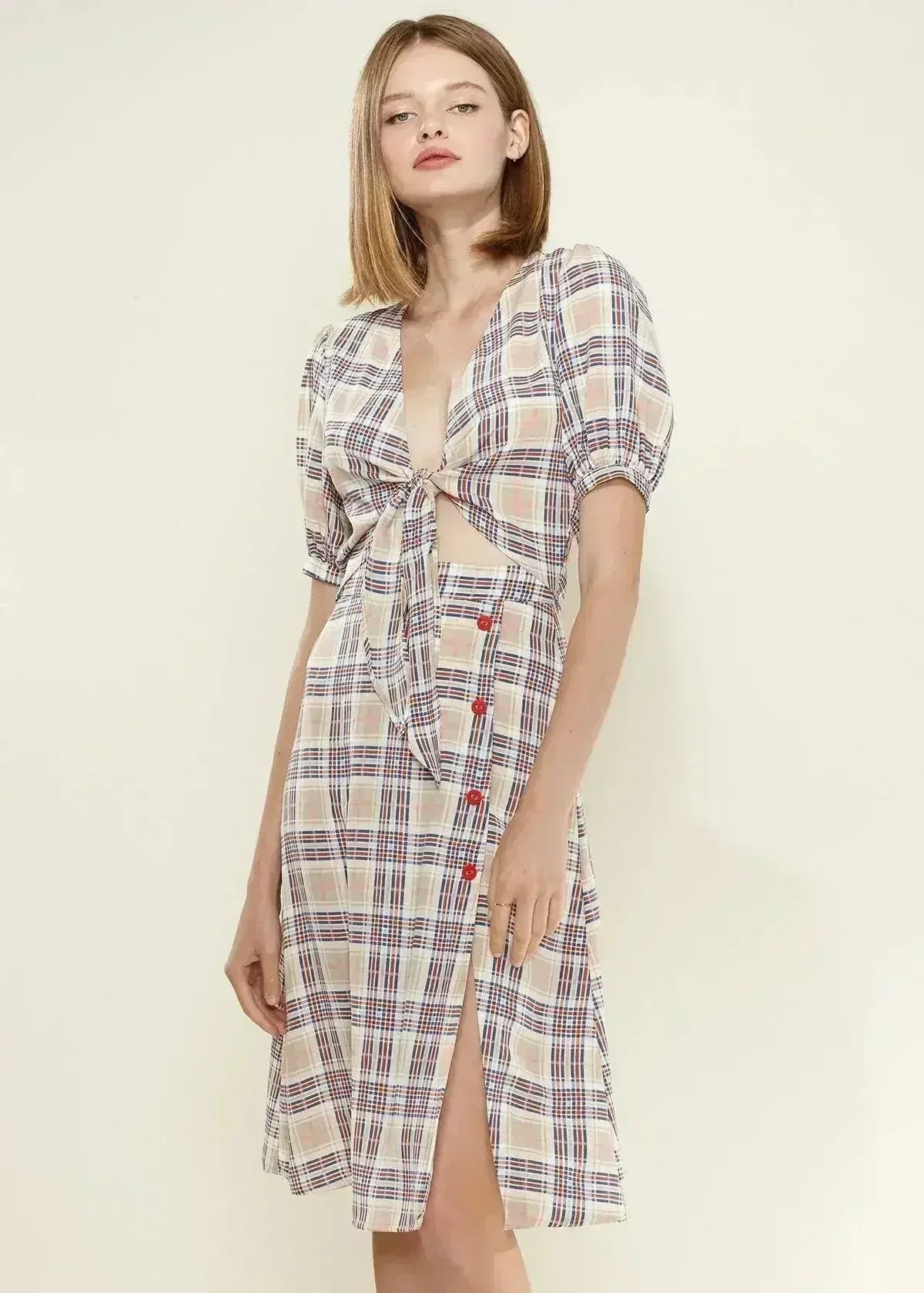 Women's Multi Check Tie Hem Blouse in Multiplaid | Femstylo - SJB-DIAMOND ELITES