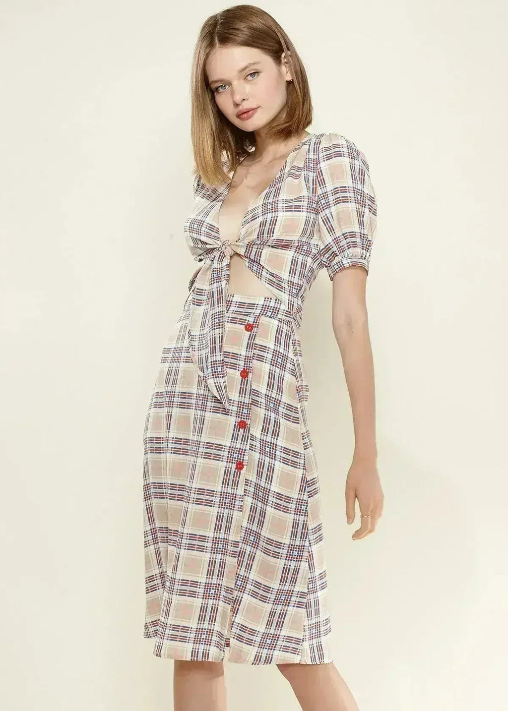 Women's Multi Check Tie Hem Blouse in Multiplaid | Femstylo - SJB-DIAMOND ELITES