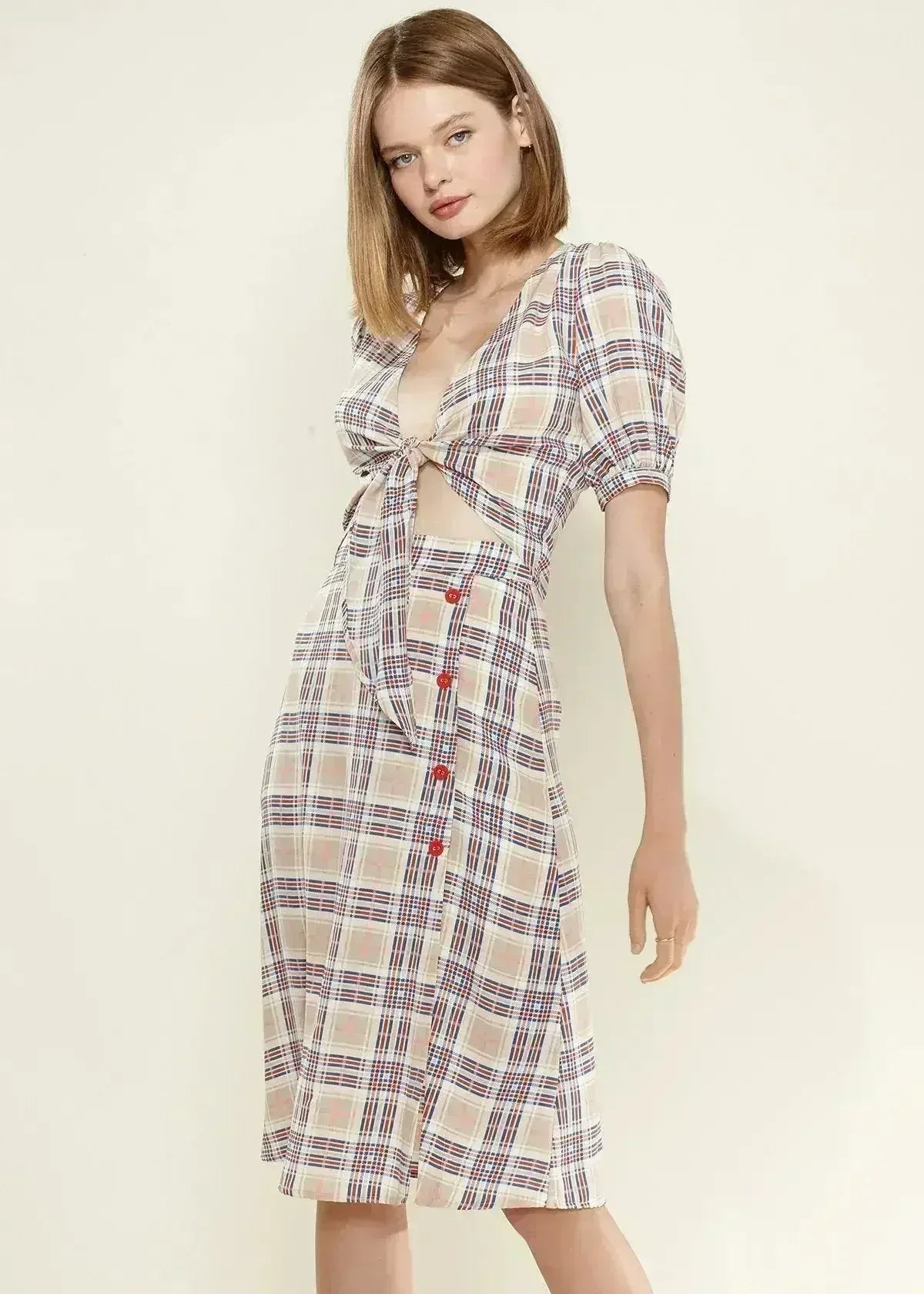 Women's Multi Check Tie Hem Blouse in Multiplaid | Femstylo - SJB-DIAMOND ELITES
