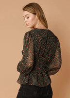 V-neck Puff Sleeve Blouse in Leopard Hunt | Femstylo - SJB-DIAMOND ELITES