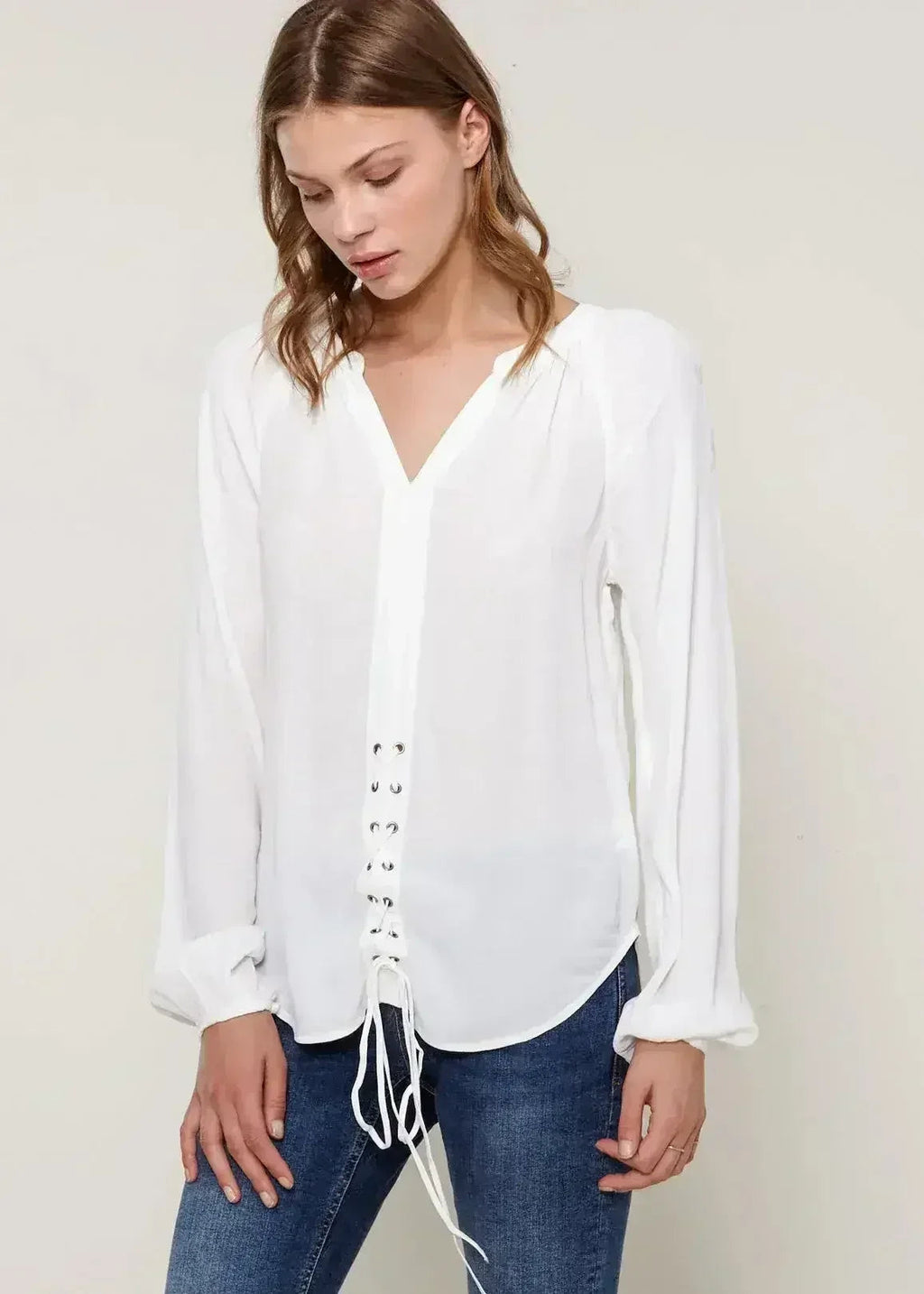 Women's Lace Up Blouse Office Style | Femstylo - SJB-DIAMOND ELITES