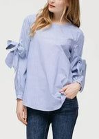 Women's Tie Sleeve Poplin Crewneck Blouse | Femstylo - SJB-DIAMOND ELITES