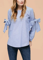 Women's Tie Sleeve Poplin Crewneck Blouse | Femstylo - SJB-DIAMOND ELITES