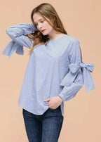 Women's Tie Sleeve Poplin Crewneck Blouse | Femstylo - SJB-DIAMOND ELITES