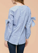Women's Tie Sleeve Poplin Crewneck Blouse | Femstylo - SJB-DIAMOND ELITES