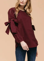 Women's Tie Sleeve Poplin Crewneck Blouse | Femstylo - SJB-DIAMOND ELITES