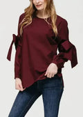 Women's Tie Sleeve Poplin Crewneck Blouse | Femstylo - SJB-DIAMOND ELITES