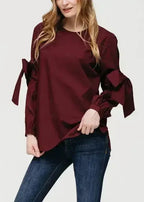 Women's Tie Sleeve Poplin Crewneck Blouse | Femstylo - SJB-DIAMOND ELITES
