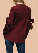 Women's Tie Sleeve Poplin Crewneck Blouse | Femstylo - SJB-DIAMOND ELITES