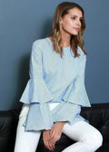 Women's Ruffle Bell Sleeve Shirt Blouse In Blue | Femstylo - SJB-DIAMOND ELITES
