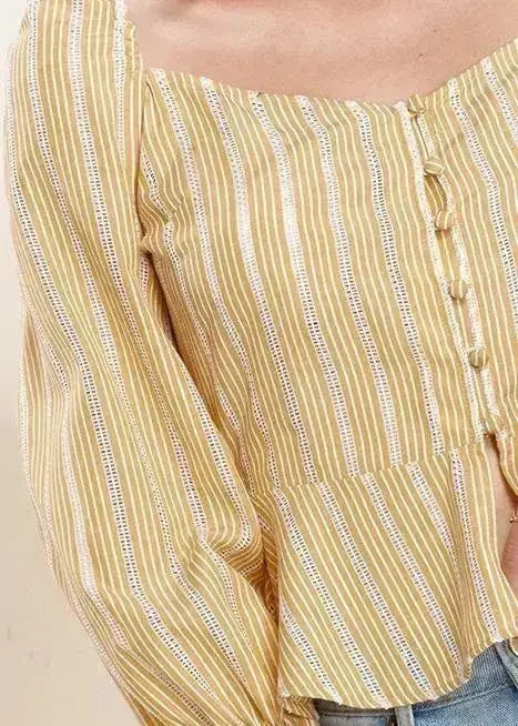 Smocked Cuff Button Front Peplum Blouse in Yellow | Femstylo - SJB-DIAMOND ELITES