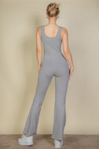 Solid Flare Leg Sports Jumpsuit