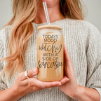 20oz Glass Tumbler Hocus Pocus Coffee Quote With Bamboo Lid Straws And Cleaner BandsCo Straps