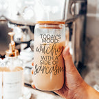 20oz Glass Tumbler Hocus Pocus Coffee Quote With Bamboo Lid Straws And Cleaner BandsCo Straps