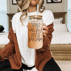 20oz Glass Tumbler Hocus Pocus Coffee Quote With Bamboo Lid Straws And Cleaner BandsCo Straps