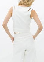 White V-Neck Sleeveless Crop Top - Keyhole & Zipper Detail - SJB-DIAMOND ELITES