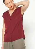 Women's Basic Sleeveless V Neck Button Top In Burgundy - SJB-DIAMOND ELITES