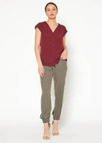 Women's Basic Sleeveless V Neck Button Top In Burgundy - SJB-DIAMOND ELITES