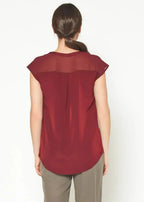 Women's Basic Sleeveless V Neck Button Top In Burgundy - SJB-DIAMOND ELITES