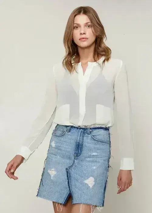Ivory Sheer Button Up Blouse | Femstylo - SJB-DIAMOND ELITES