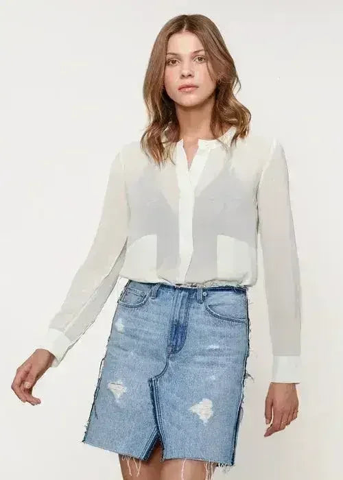 Ivory Sheer Button Up Blouse | Femstylo - SJB-DIAMOND ELITES