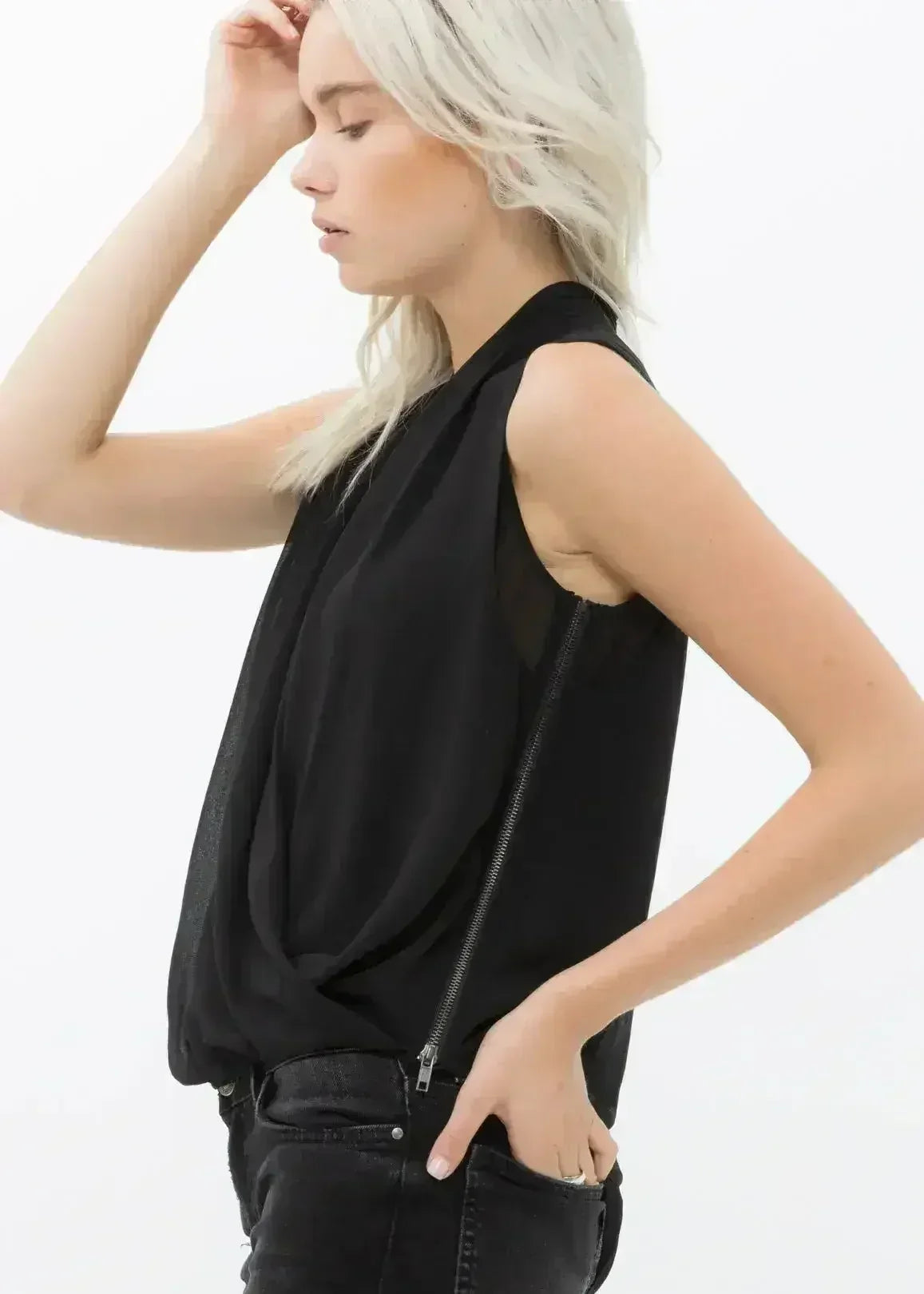 Women's Surplice Sleeveless Blouse In Black | Femstylo - SJB-DIAMOND ELITES