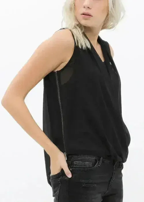 Women's Surplice Sleeveless Blouse In Black | Femstylo - SJB-DIAMOND ELITES