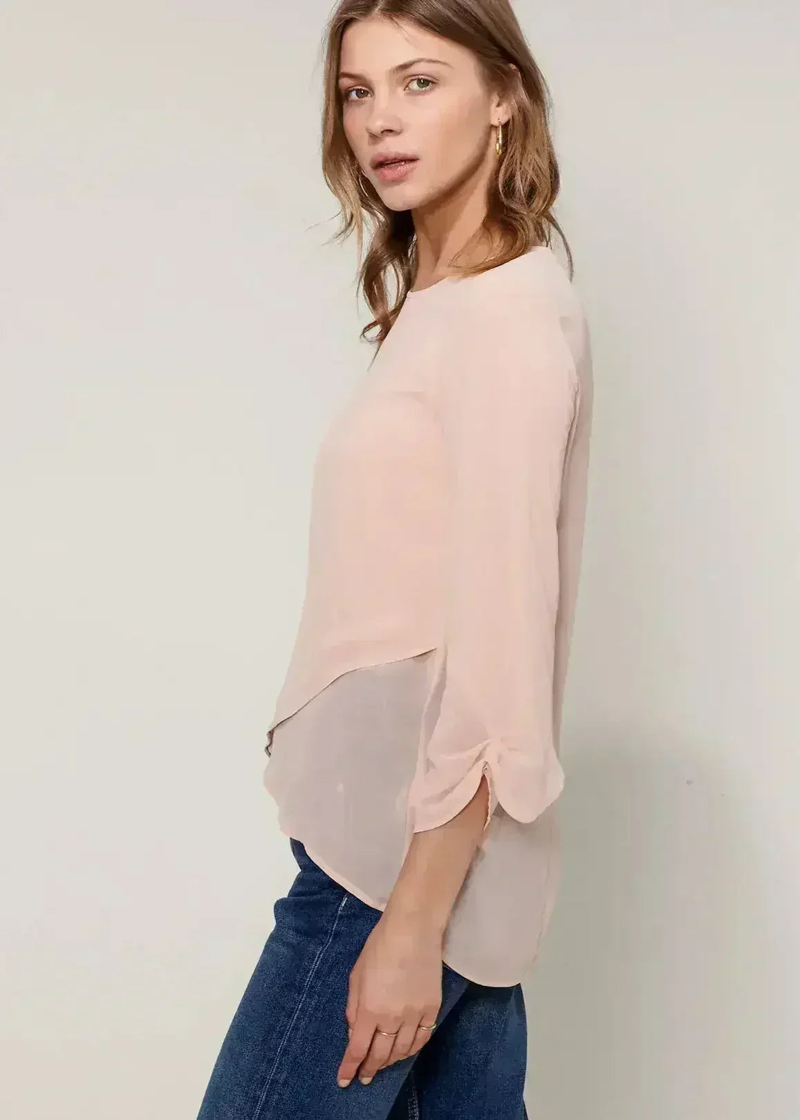 Blush & Cream Cross Hem Blouse For Women | Femstylo - SJB-DIAMOND ELITES