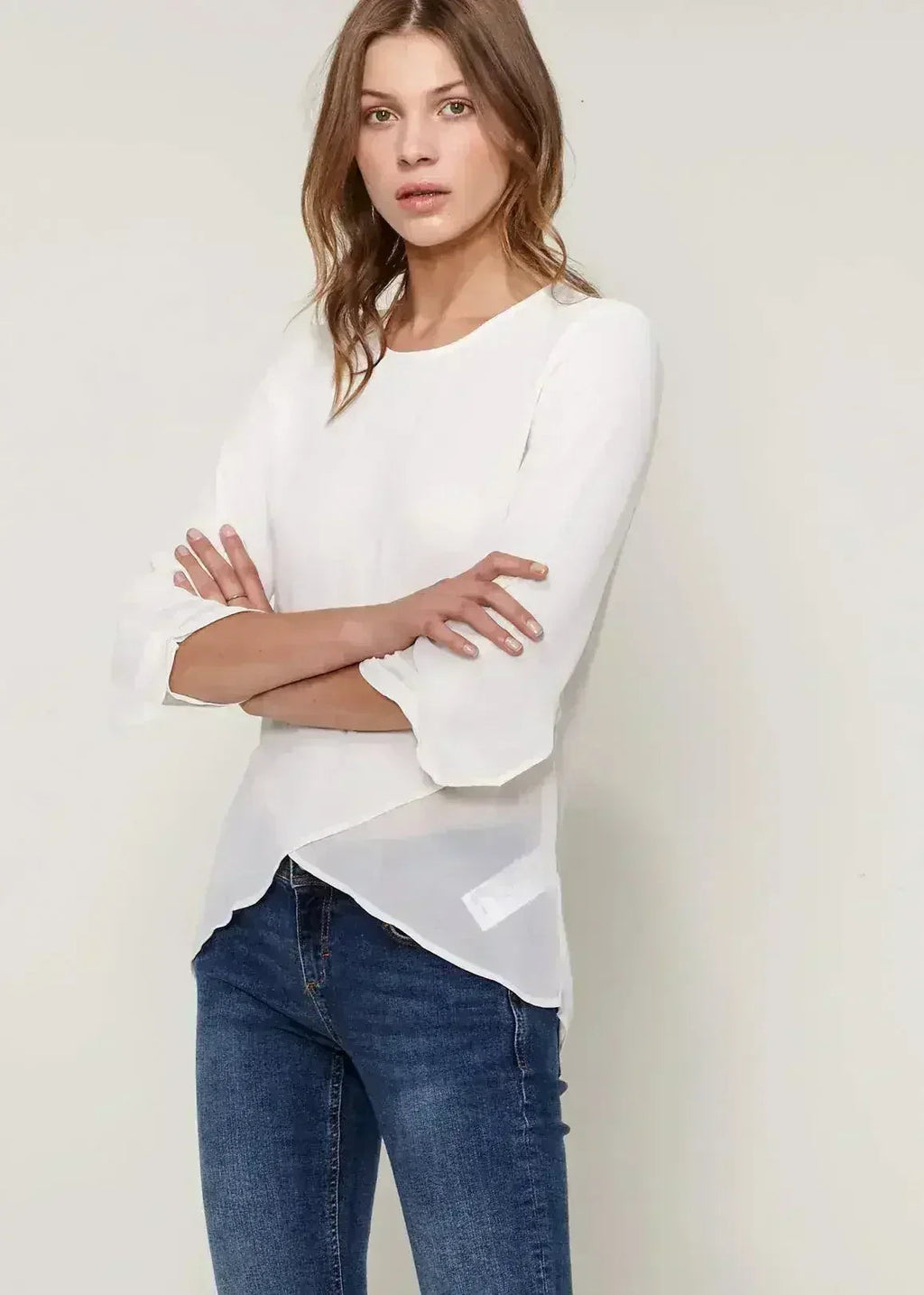 Blush & Cream Cross Hem Blouse For Women | Femstylo - SJB-DIAMOND ELITES