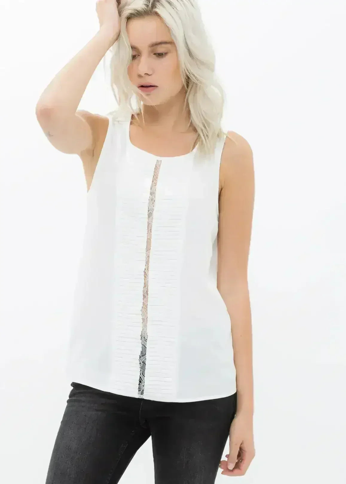 Women's Sleeveless Round Neck Lace Detail Top - SJB-DIAMOND ELITES