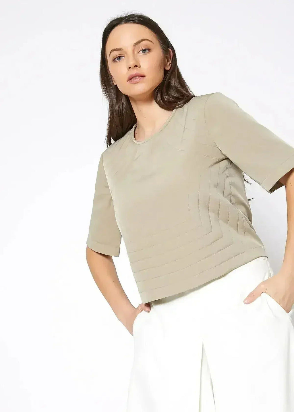 Embossed Short Sleeve Crop Top - Women's Minimalist Style - SJB-DIAMOND ELITES