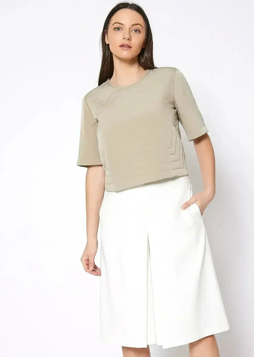 Embossed Short Sleeve Crop Top - Women's Minimalist Style - SJB-DIAMOND ELITES